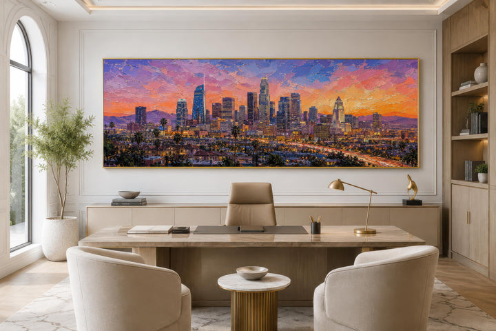 Horizon de Los Angeles | Impression sur toile panoramique - Scène urbaine vibrante au coucher du soleil