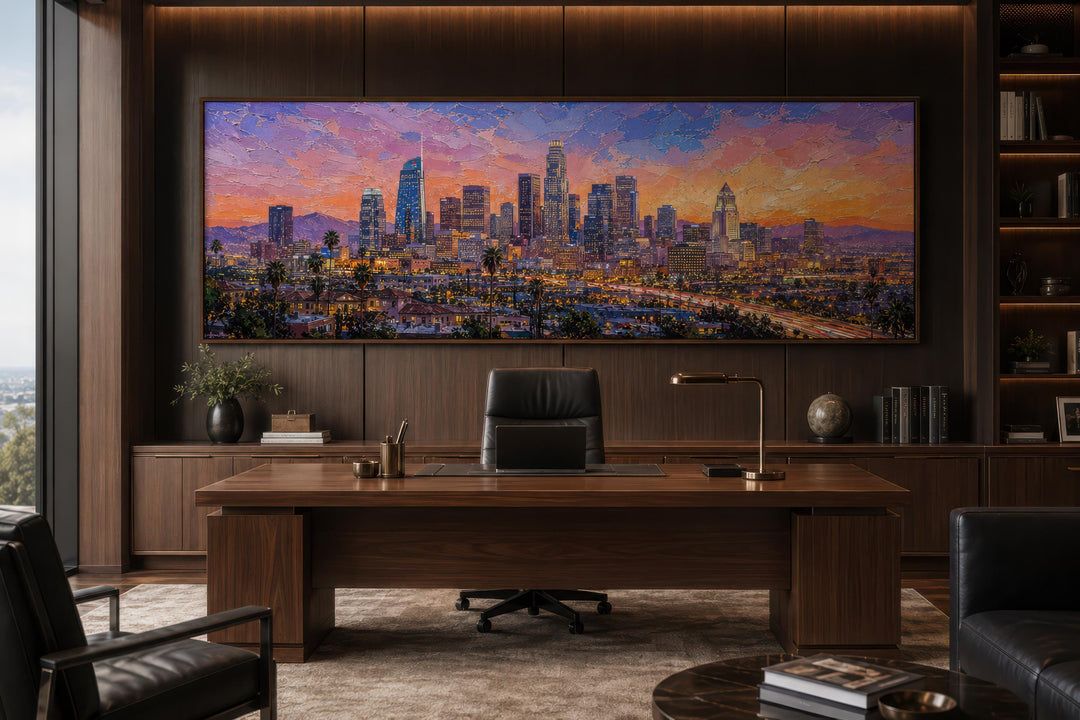 Horizon de Los Angeles | Impression sur toile panoramique - Scène urbaine vibrante au coucher du soleil