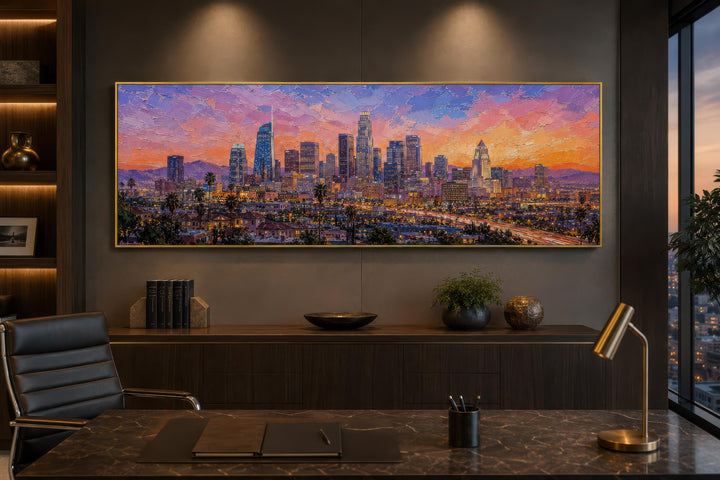 Horizon de Los Angeles | Impression sur toile panoramique - Scène urbaine vibrante au coucher du soleil