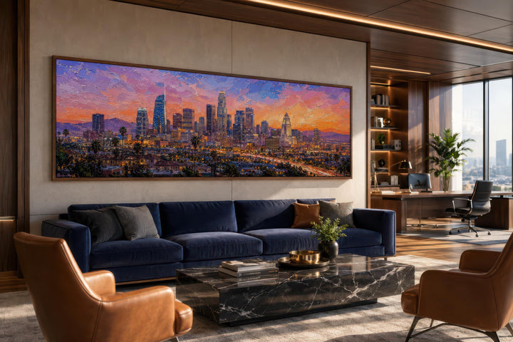 Horizon de Los Angeles | Impression sur toile panoramique - Scène urbaine vibrante au coucher du soleil