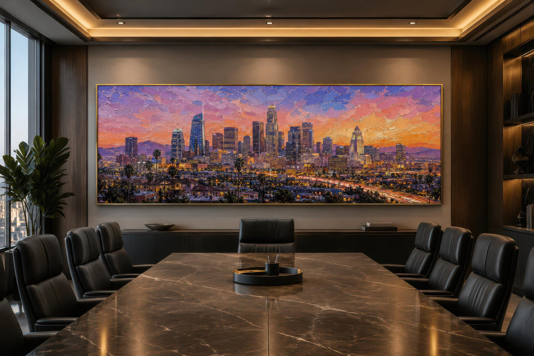 Horizon de Los Angeles | Impression sur toile panoramique - Scène urbaine vibrante au coucher du soleil