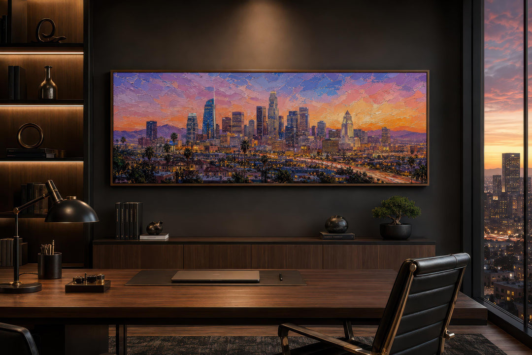 Horizon de Los Angeles | Impression sur toile panoramique - Scène urbaine vibrante au coucher du soleil