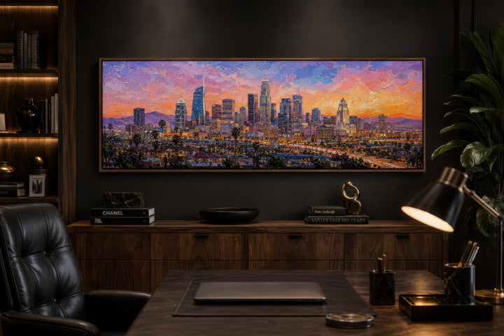 Horizon de Los Angeles | Impression sur toile panoramique - Scène urbaine vibrante au coucher du soleil