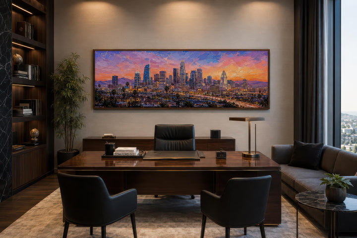 Horizon de Los Angeles | Impression sur toile panoramique - Scène urbaine vibrante au coucher du soleil