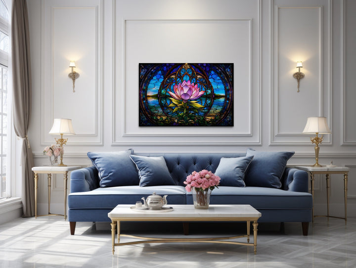 Lotus Flower Stained Glass Style Framed Canvas Wall Art