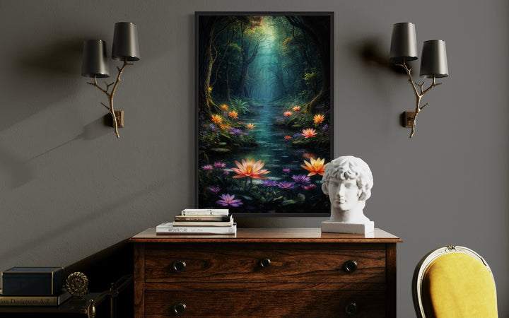 Magical Fantasy Forest Moody Framed Canvas Wall Art