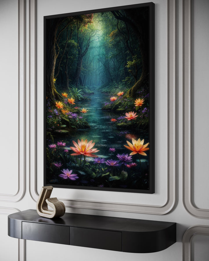 Magical Fantasy Forest Moody Framed Canvas Wall Art