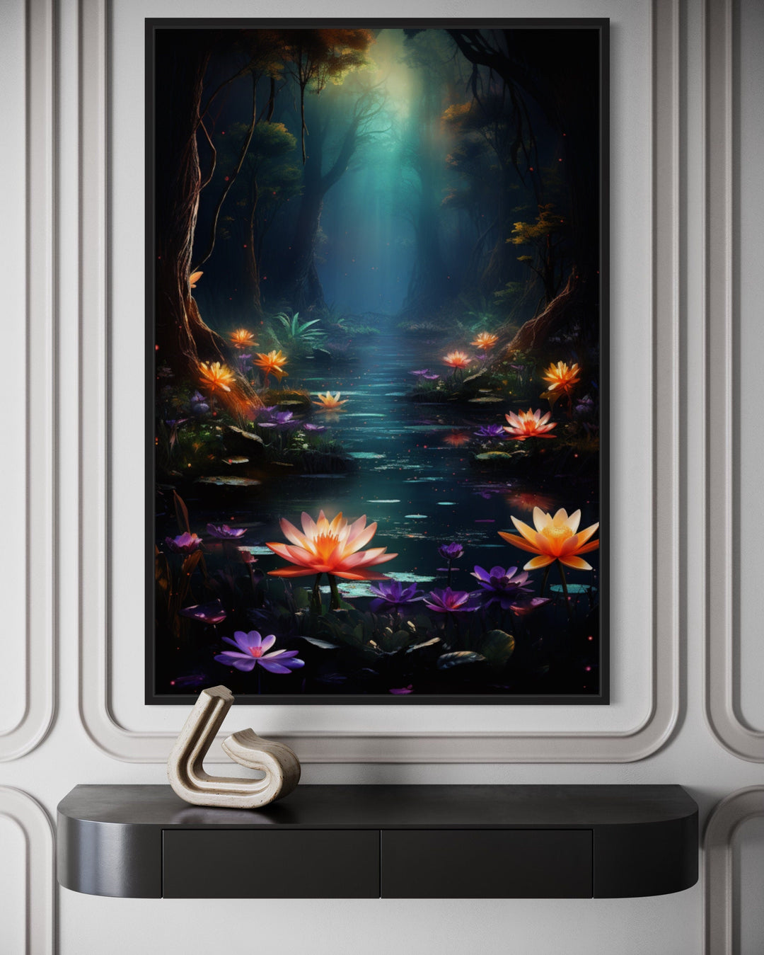 Magical Fantasy Forest Moody Framed Canvas Wall Art