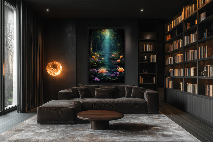 Magical Fantasy Forest Moody Framed Canvas Wall Art
