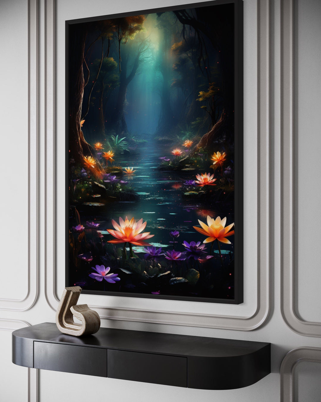 Magical Fantasy Forest Moody Framed Canvas Wall Art