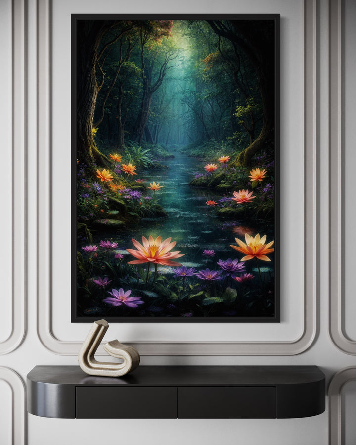 Magical Fantasy Forest Moody Framed Canvas Wall Art