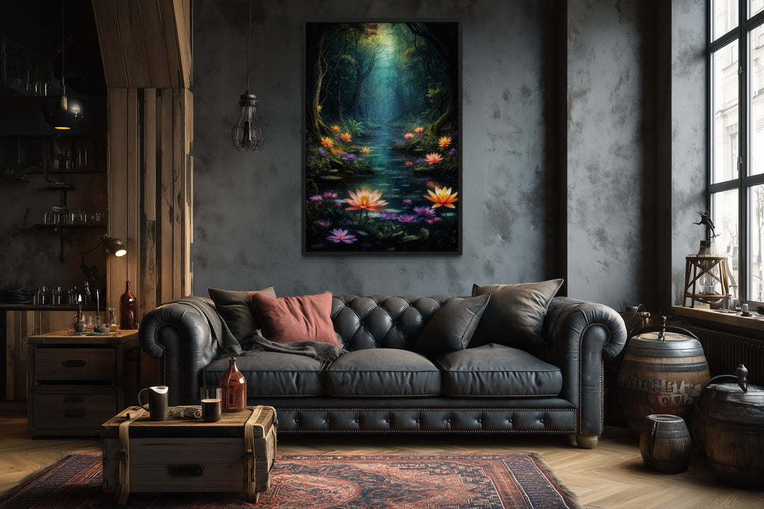 Magical Fantasy Forest Moody Framed Canvas Wall Art