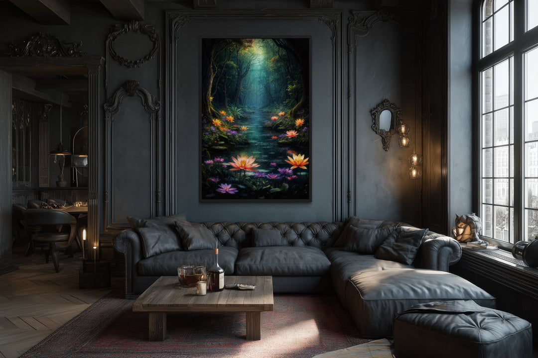 Magical Fantasy Forest Moody Framed Canvas Wall Art