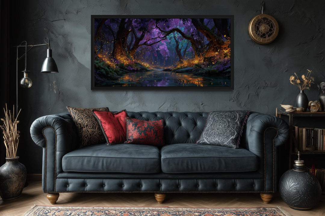 Magical Firefly Forest At Night Framed Canvas Wall Art