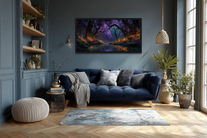 Magical Firefly Forest At Night Framed Canvas Wall Art