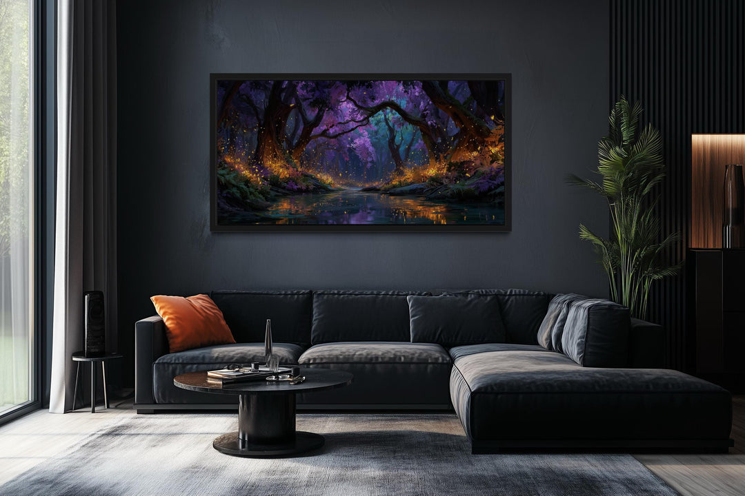 Magical Firefly Forest At Night Framed Canvas Wall Art