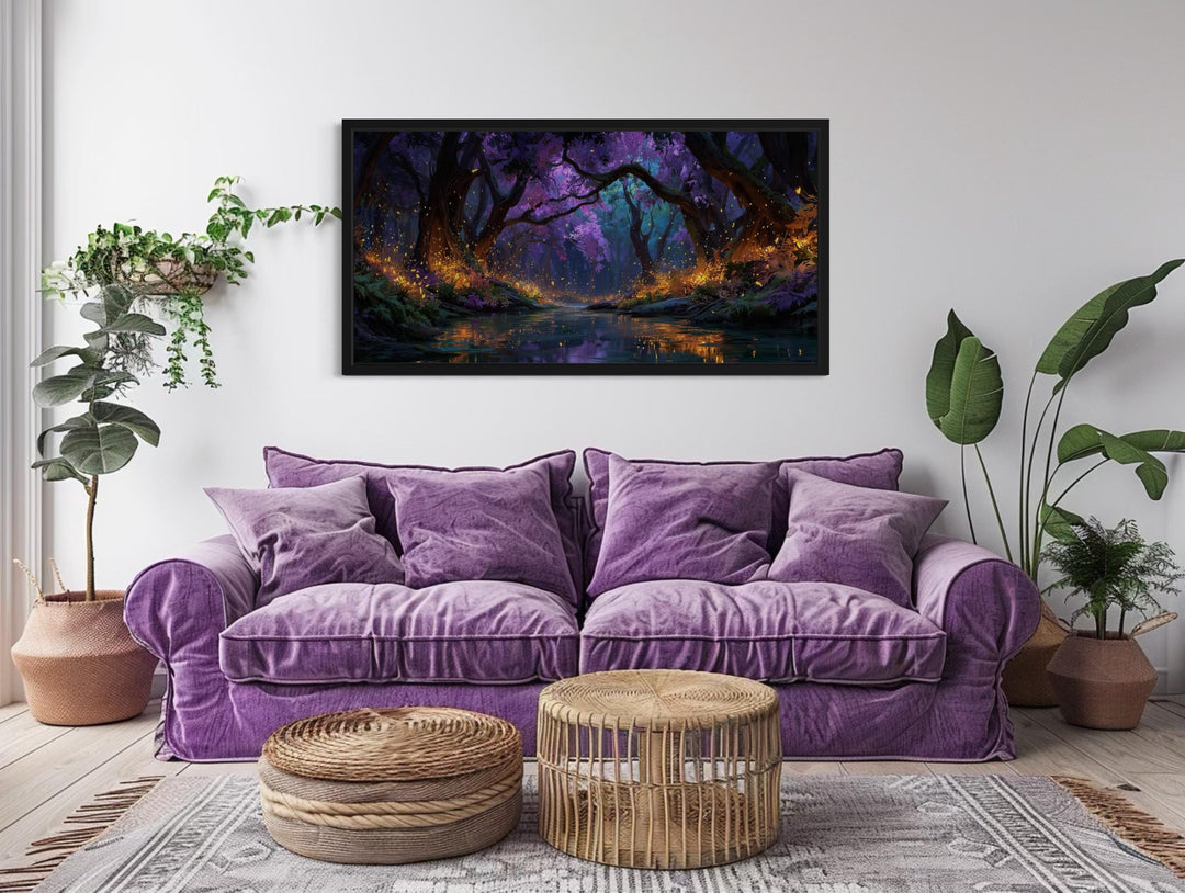 Magical Firefly Forest At Night Framed Canvas Wall Art