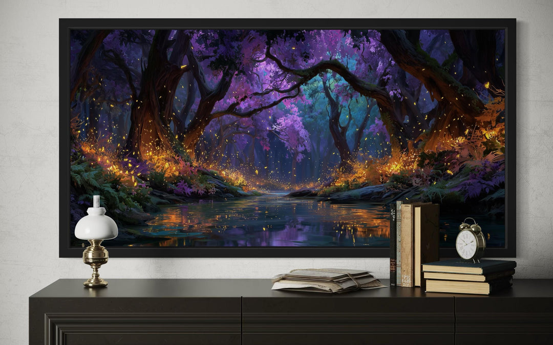 Magical Firefly Forest At Night Framed Canvas Wall Art