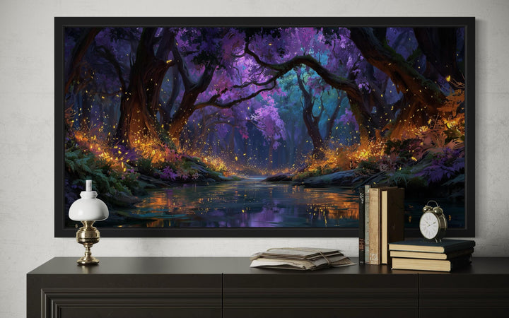 Magical Firefly Forest At Night Framed Canvas Wall Art