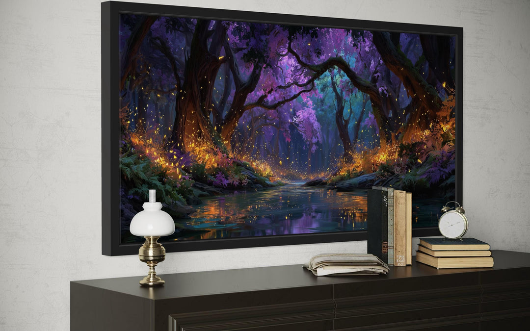 Magical Firefly Forest At Night Framed Canvas Wall Art