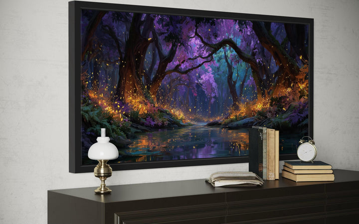 Magical Firefly Forest At Night Framed Canvas Wall Art