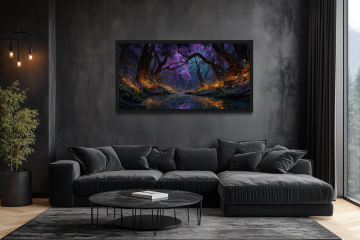 Magical Firefly Forest At Night Framed Canvas Wall Art