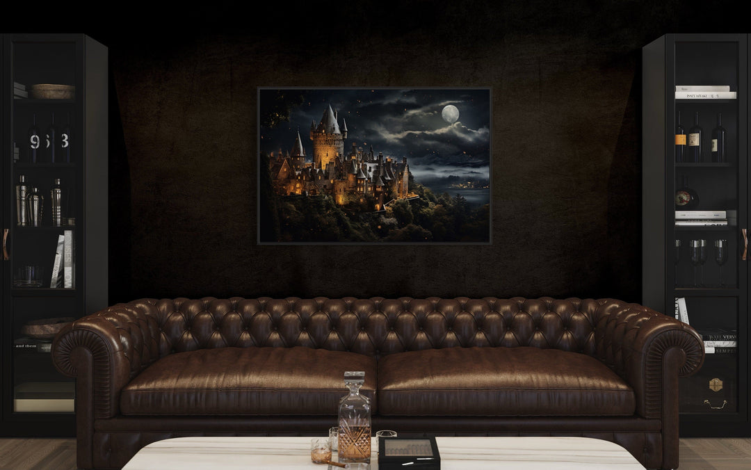 Magical Wizard Castle At Night Framed Canvas Wall Art