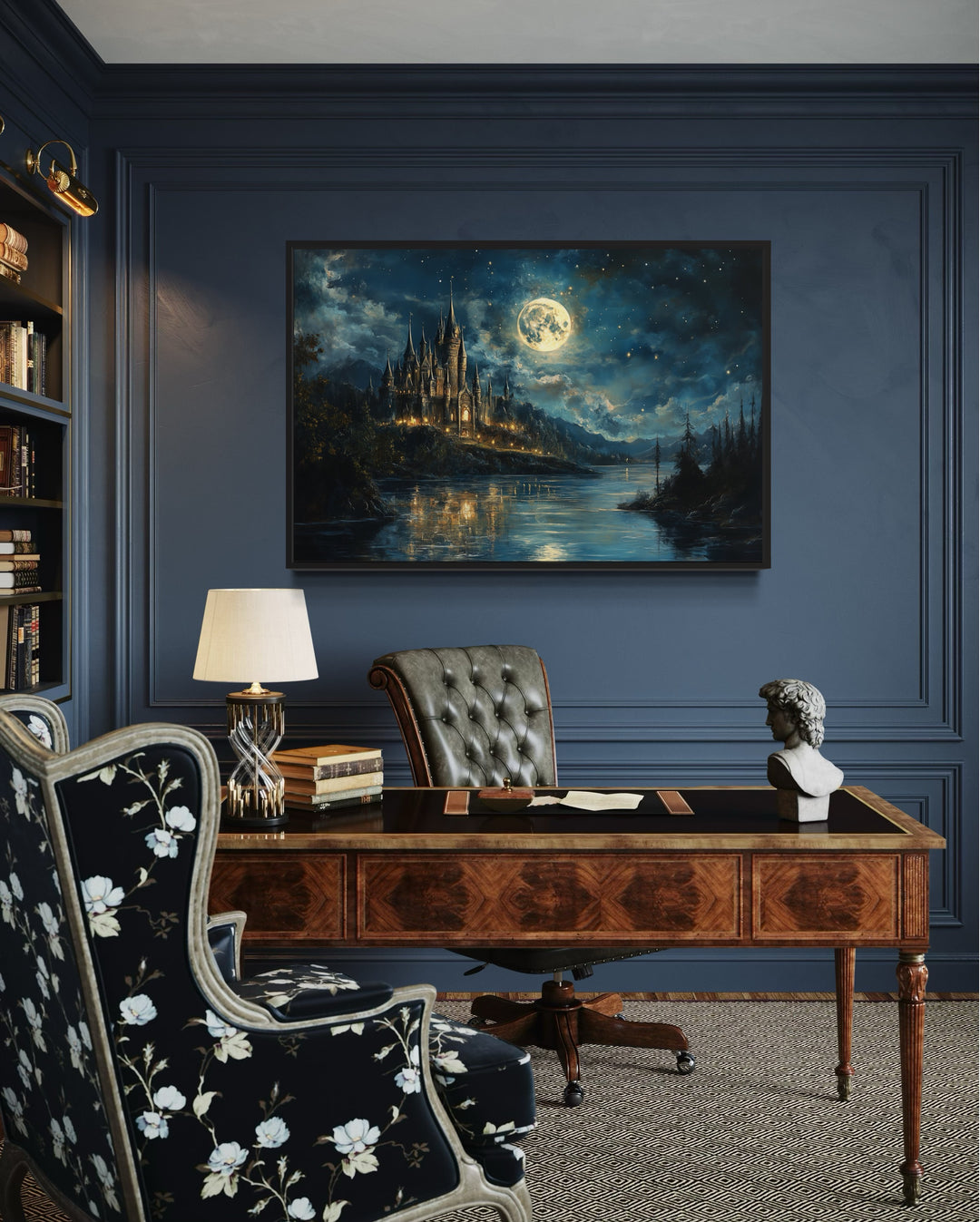 Magical Wizard Castle At Night Framed Canvas Wall Art