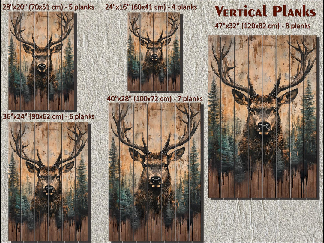 Majestic Deer With Antlers Forest Scene Rustic Vertical Distressed Wood Wall Art