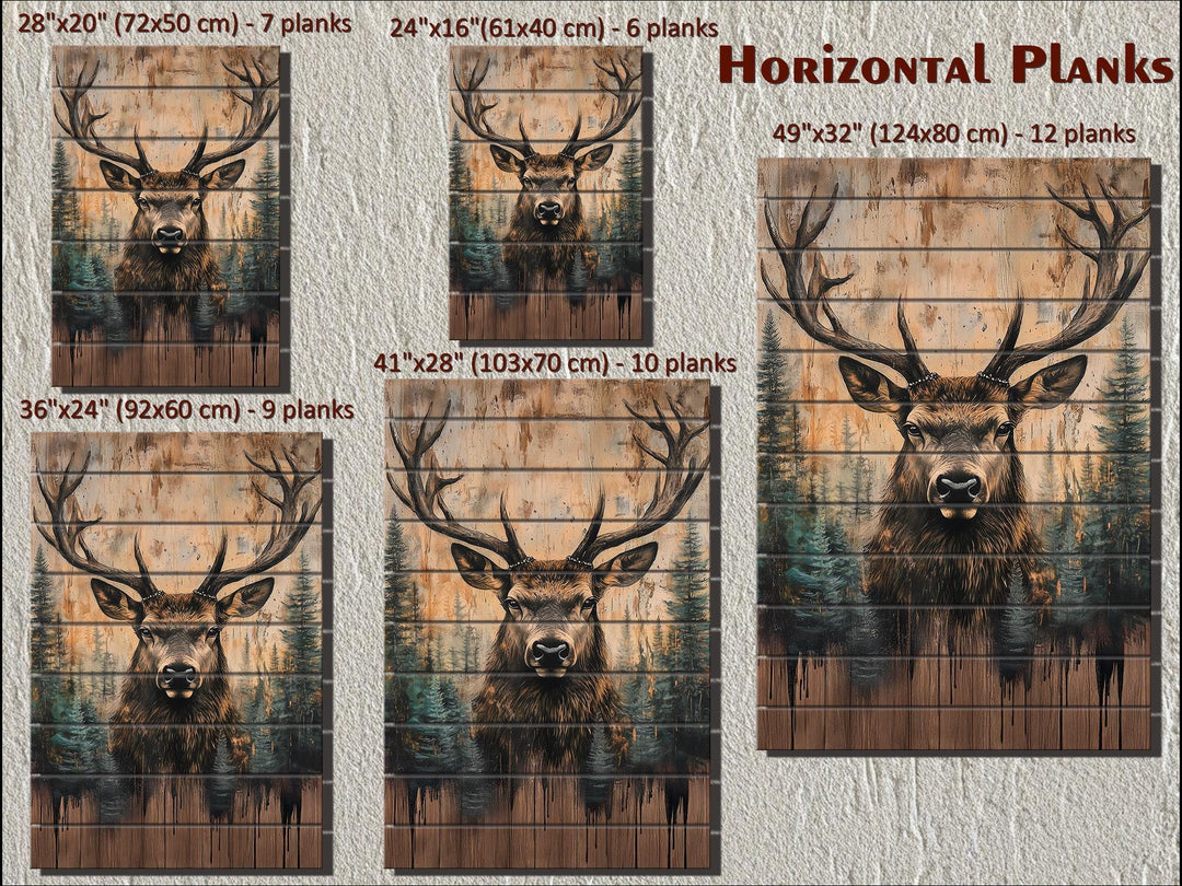 Majestic Deer With Antlers Forest Scene Rustic Vertical Distressed Wood Wall Art