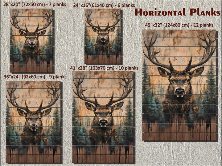 Majestic Deer With Antlers Forest Scene Rustic Vertical Distressed Wood Wall Art
