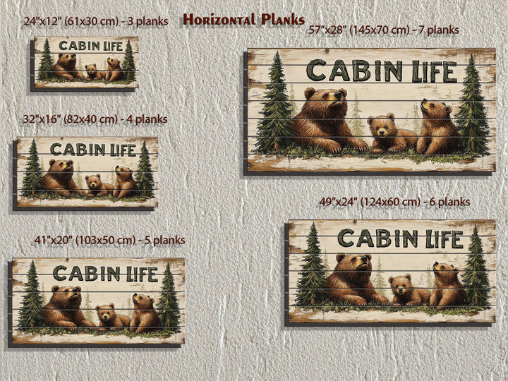 Mama Bear and Cubs Cabin Life Sign Real Wood Wall Art