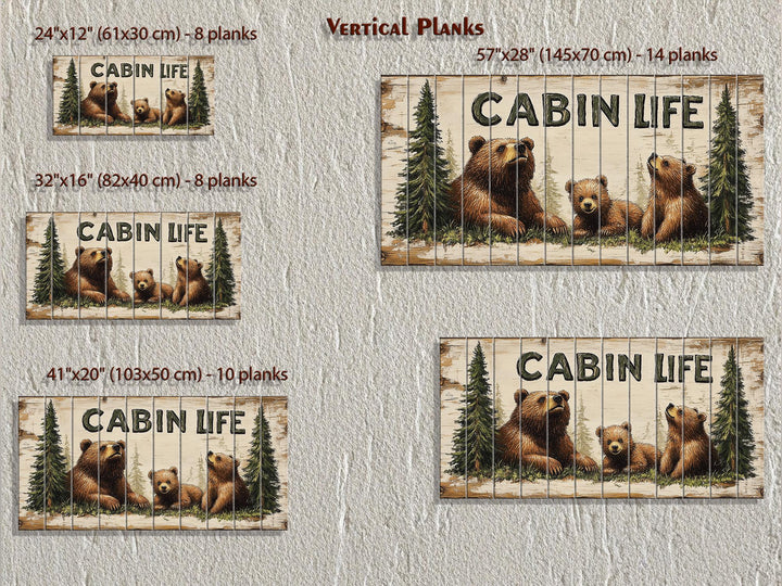 Mama Bear and Cubs Cabin Life Sign Real Wood Wall Art