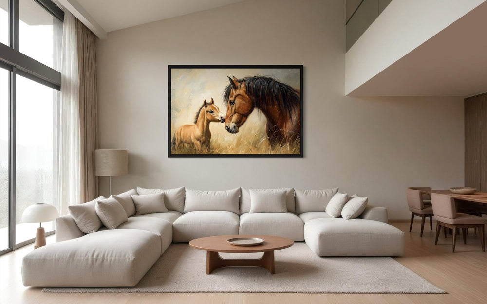 Mama Horse And Foal Framed Canvas Wall Art