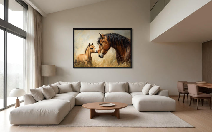 Mama Horse And Foal Framed Canvas Wall Art