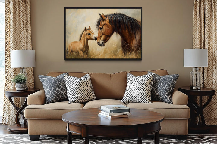 Mama Horse And Foal Framed Canvas Wall Art