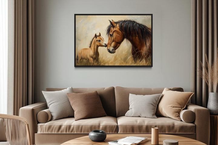 Mama Horse And Foal Framed Canvas Wall Art