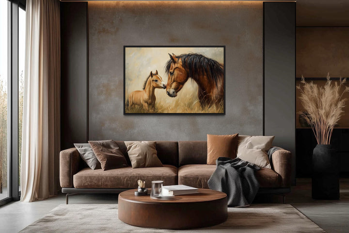Mama Horse And Foal Framed Canvas Wall Art