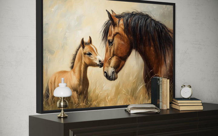 Mama Horse And Foal Framed Canvas Wall Art