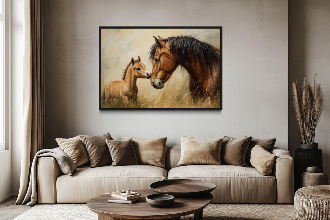 Mama Horse And Foal Framed Canvas Wall Art