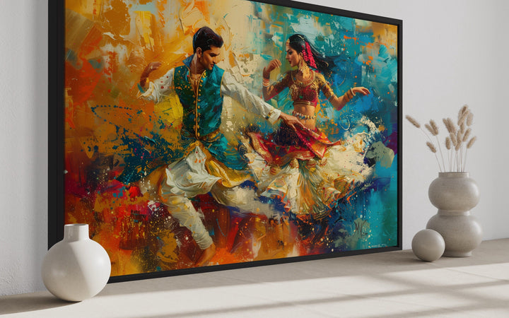 Man And Woman Dancing Bollywood Indian Framed Canvas Wall Art