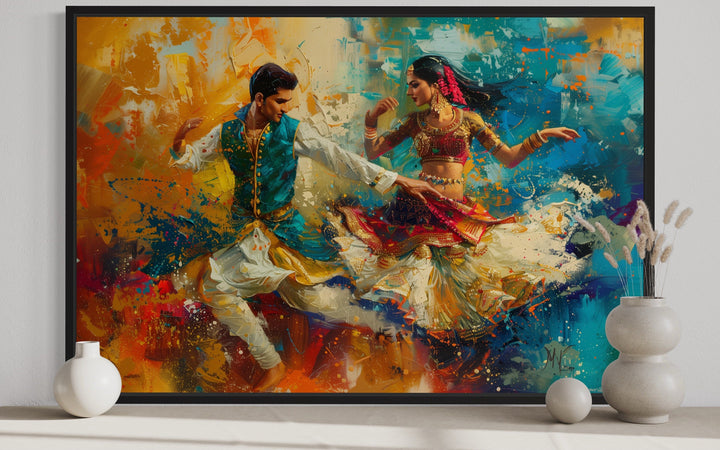 Man And Woman Dancing Bollywood Indian Framed Canvas Wall Art