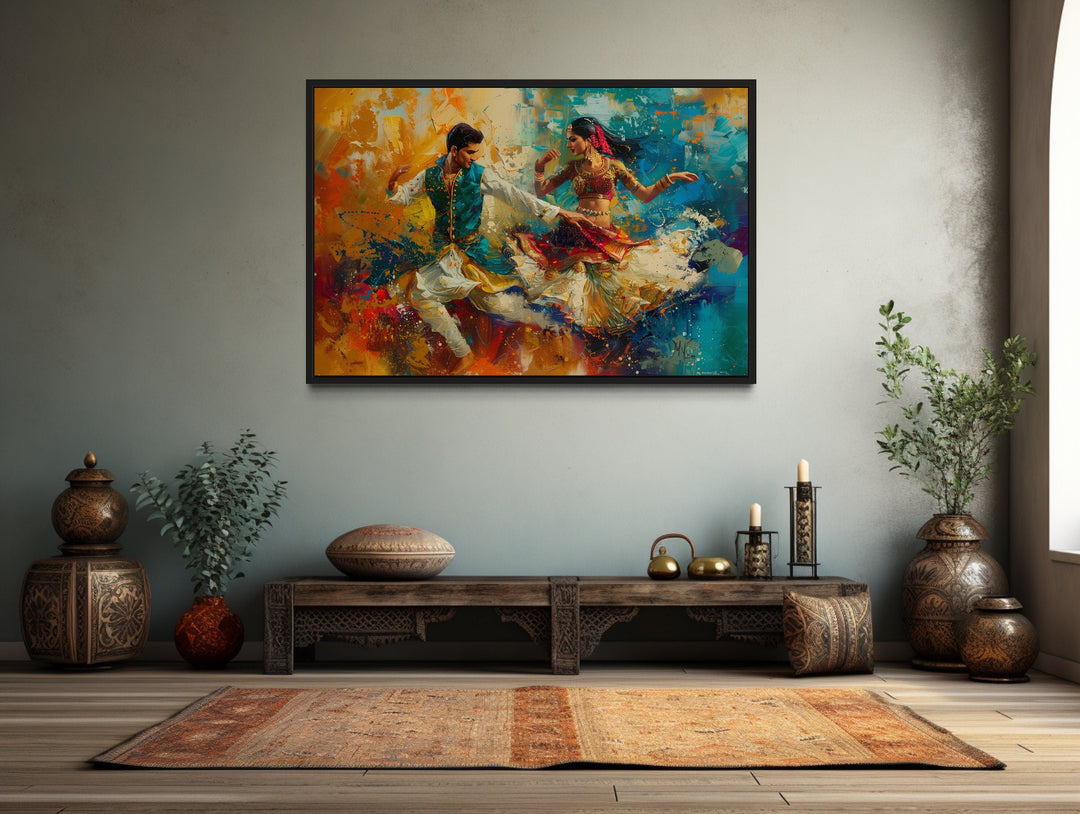 Man And Woman Dancing Bollywood Indian Framed Canvas Wall Art