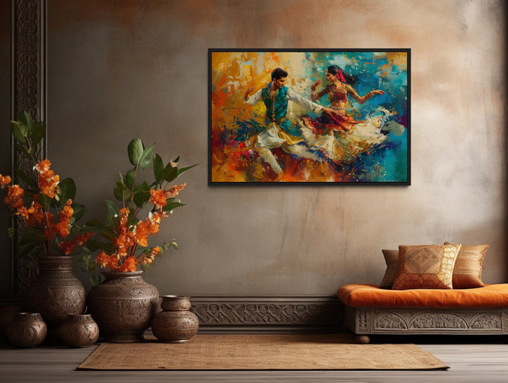 Man And Woman Dancing Bollywood Indian Framed Canvas Wall Art