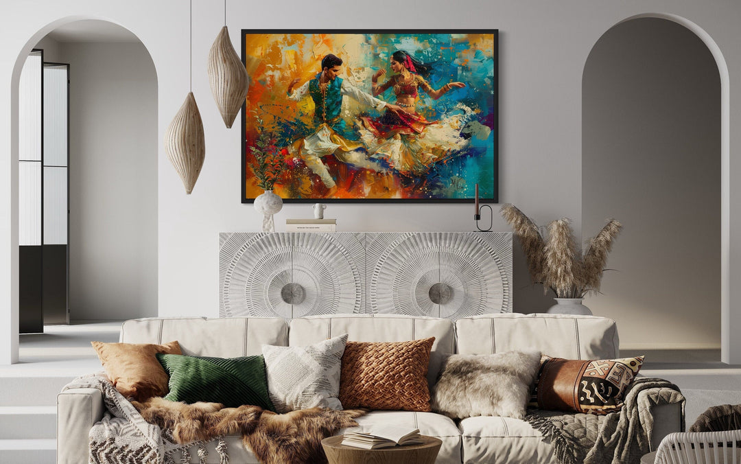 Man And Woman Dancing Bollywood Indian Framed Canvas Wall Art