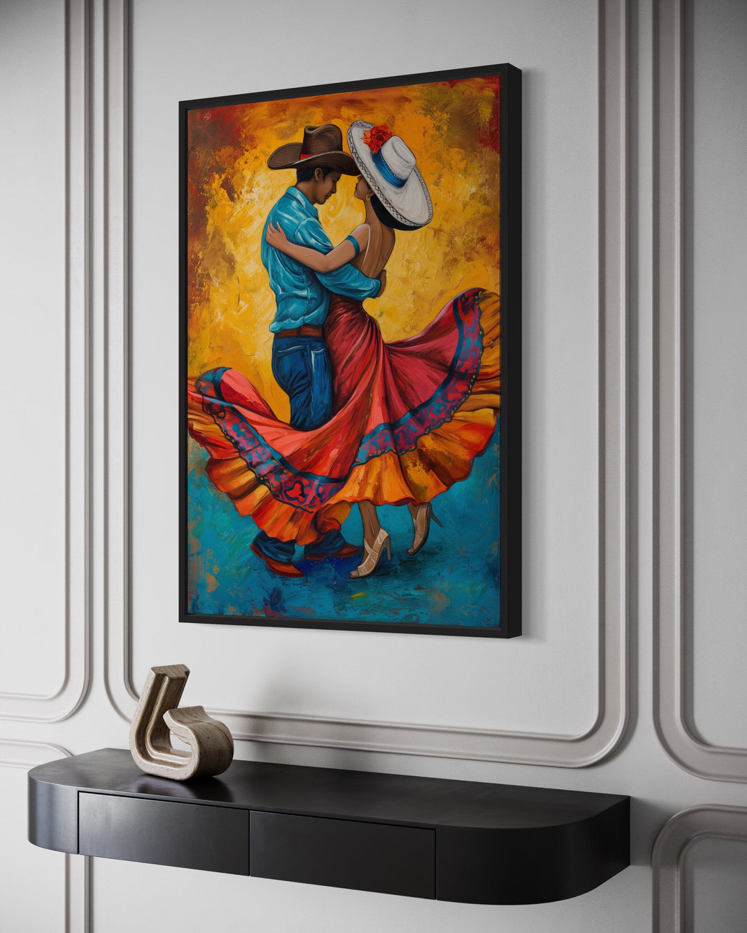 Man And Woman Dancing Mexican Framed Canvas Wall Art