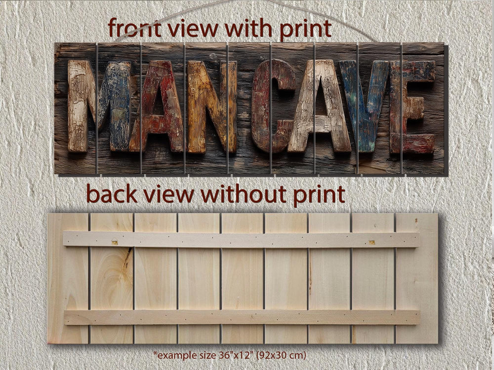 Man Cave Distressed Wood Sign Rustic Masculine Den Wall Art