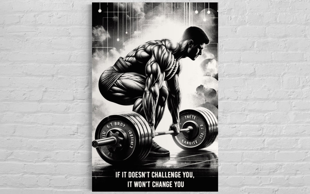 Man Doing Deadlift Challenge Motivational Gym Framed Canvas Wall Art