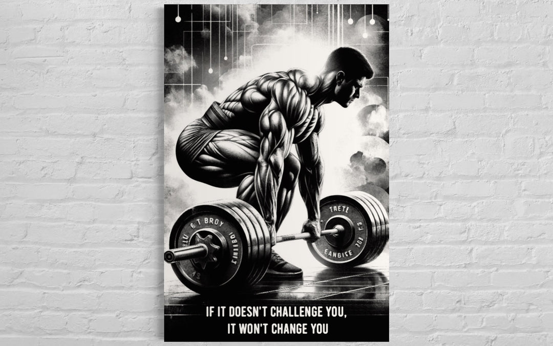 Man Doing Deadlift Challenge Motivational Gym Framed Canvas Wall Art