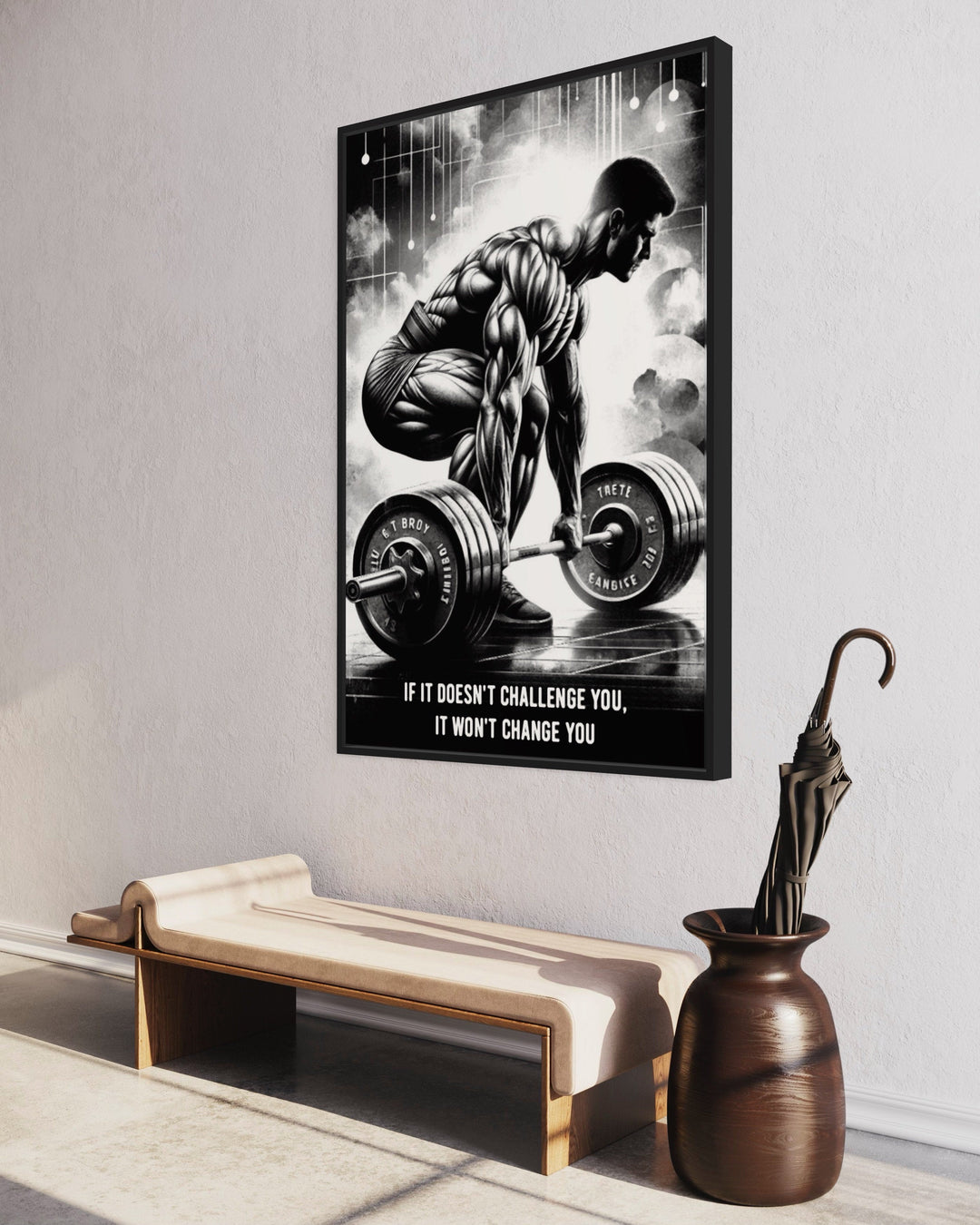 Man Doing Deadlift Challenge Motivational Gym Framed Canvas Wall Art